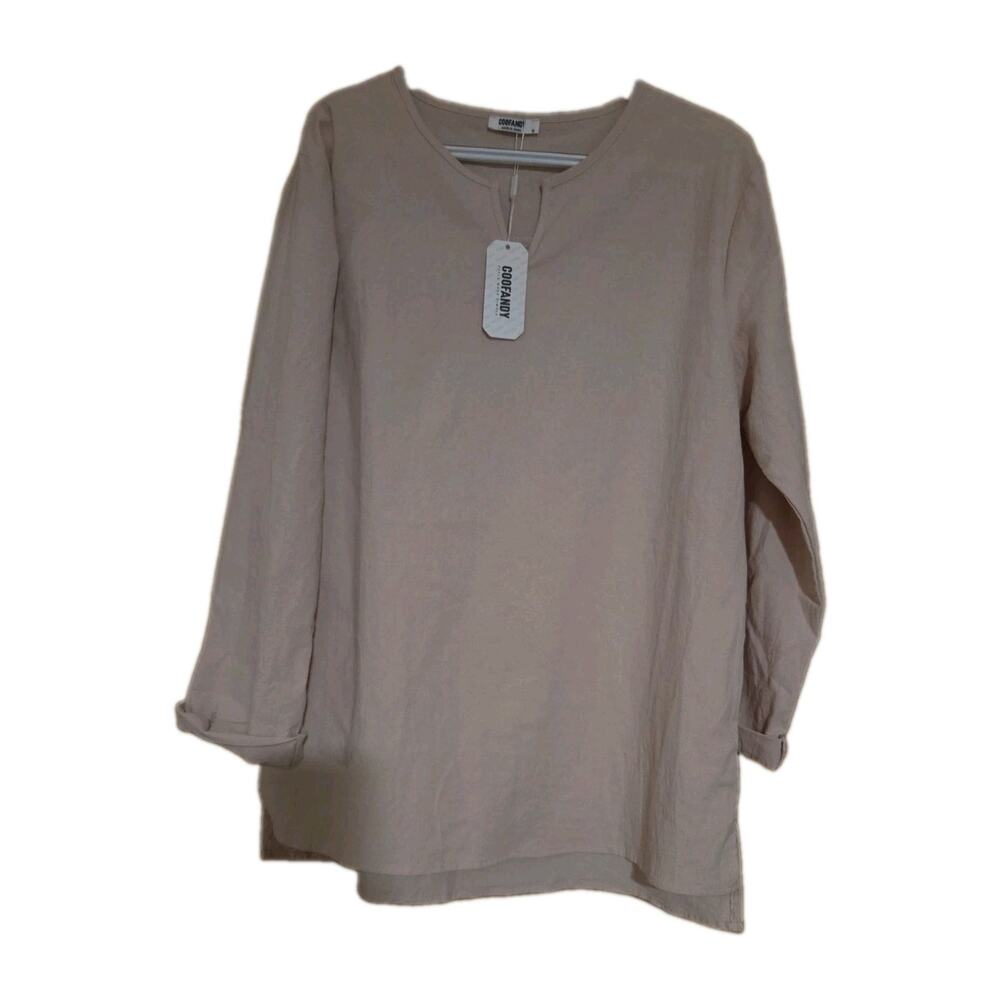NWT Coofandy Womans Pullover Size Medium Beige/Tan Blouse/Top/Shirt V-neck
